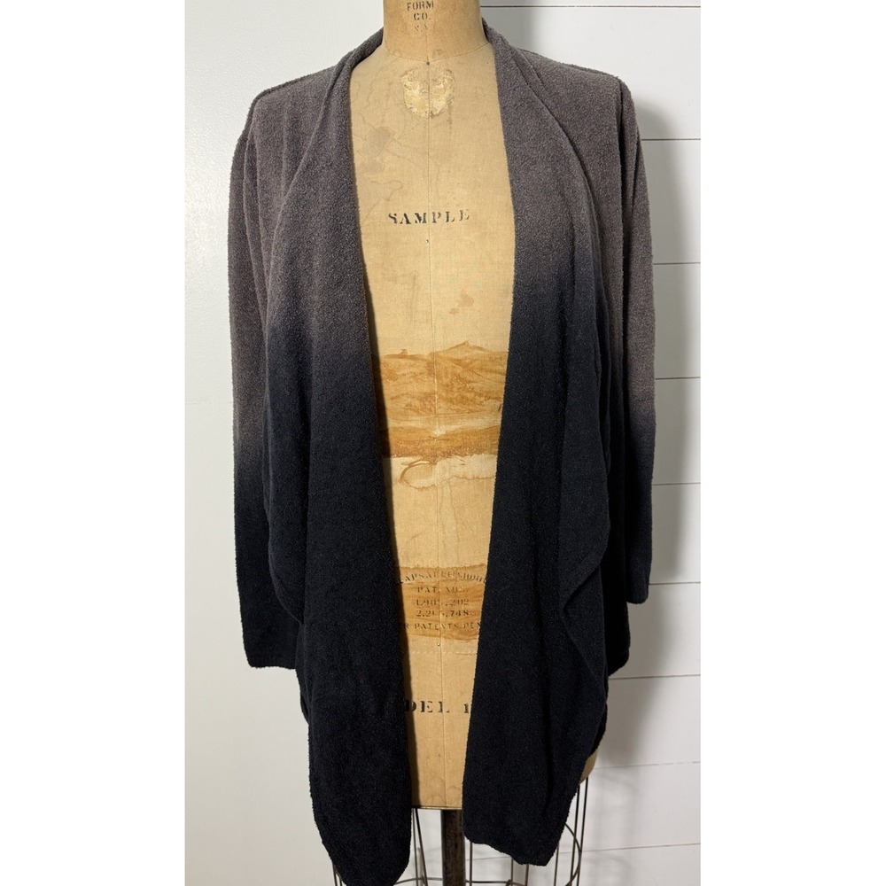 Barefoot Dreams CozyChic Lite Calypso Ombre Cardigan Sweater L/XL Gray Black